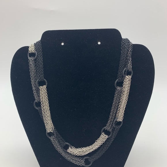 Long Necklace Chain Mesh Link & Hoops Silver Black Gray Tone Gun Metal Multi 20” - Picture 3 of 10